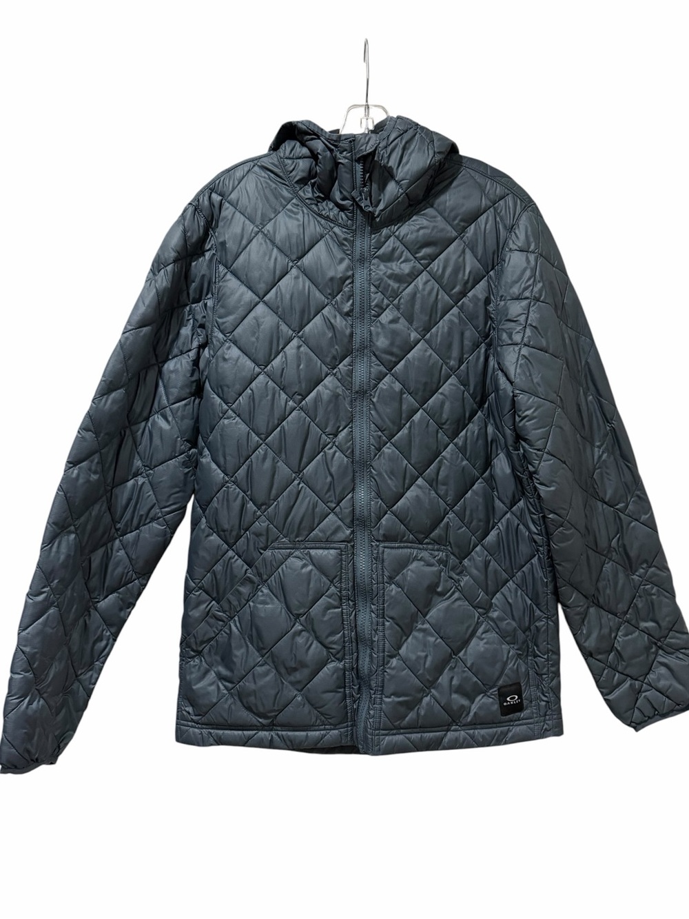 Oakley Mens Medium Gray Blue Quilted Puffer Full Zip Hooded Jacket C